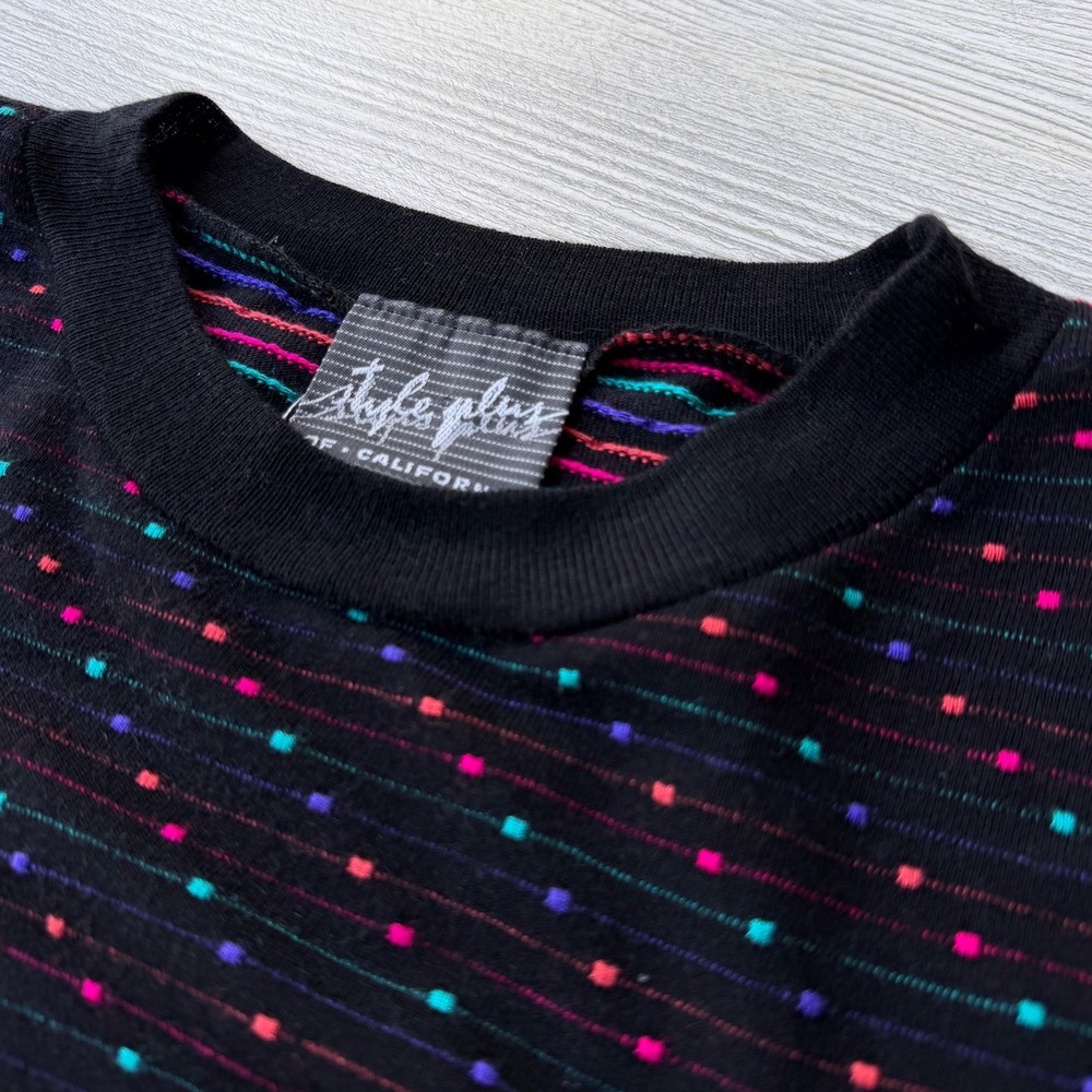 Vintage Style Plus of California Neon Dot Knit Top Black Oversized 80s 90s USA